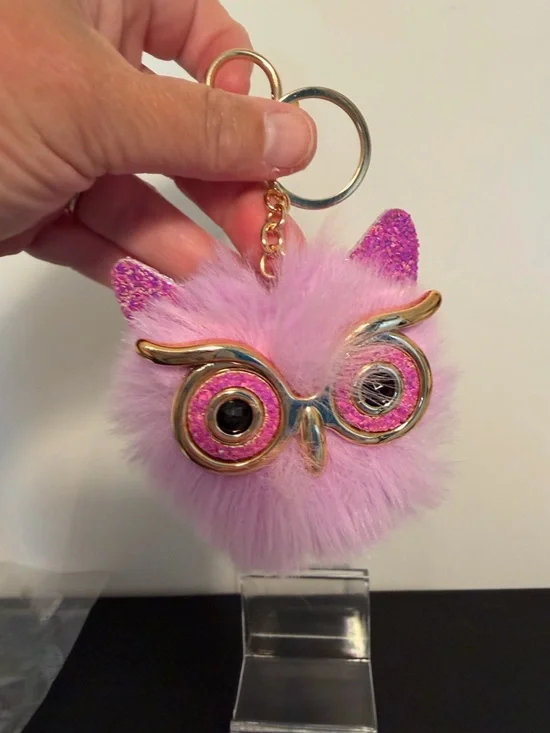 Pink Fuzzy Owl Keychain Bag Charm - Picture 3 of 4